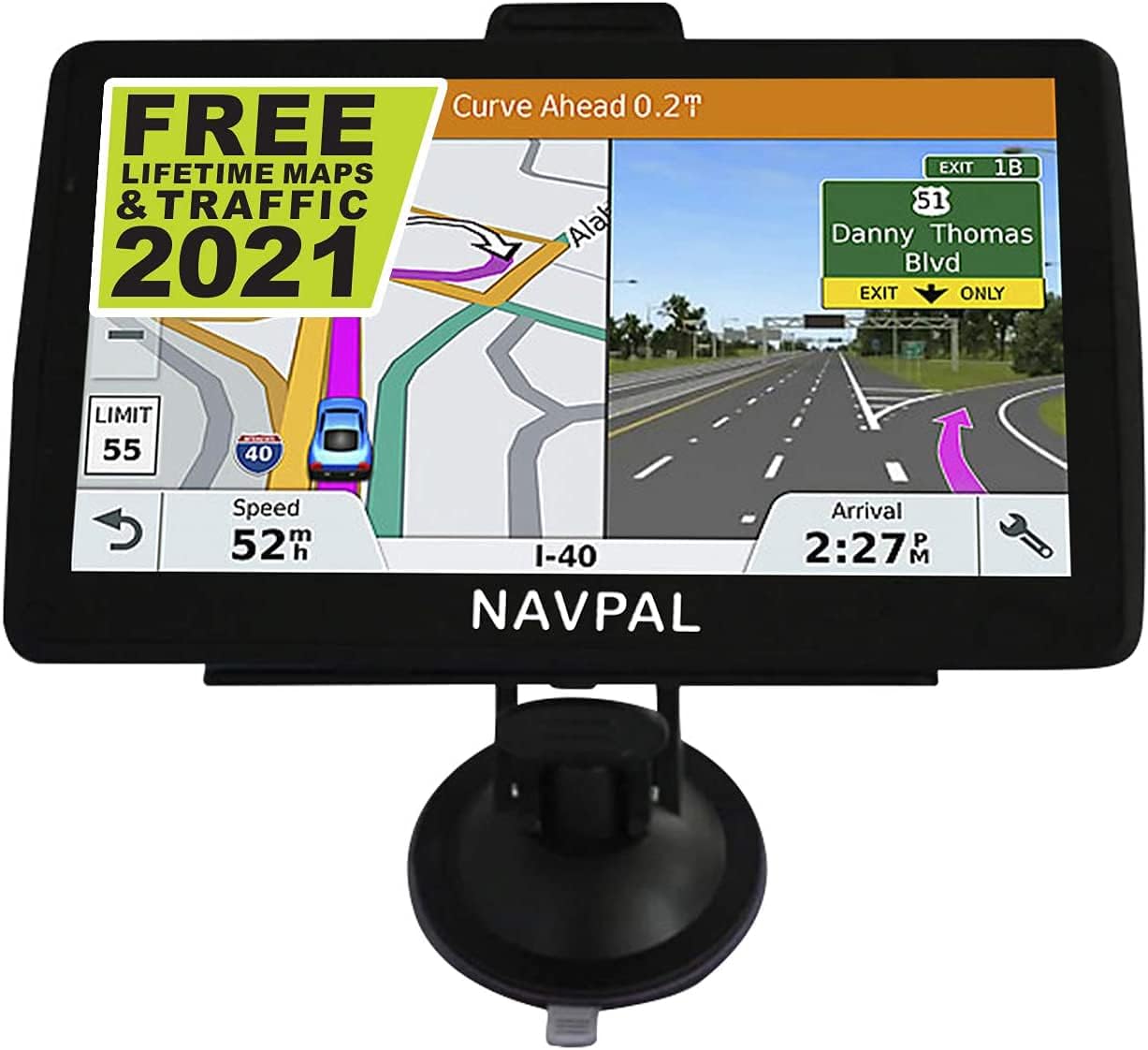 SLIMLINE SAT NAV, 5 Inch with Bluetooth + 2019 UK EUROPE [Pre-Installed] + FREE Lifetime Map Updates, GPS Navigation for Car Truck Motorhome Includes Postcodes, Speed Camera Alerts & POI