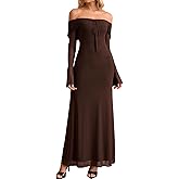 KUTUMAI Elegant Off Shoulder Long Sleeve Maxi Dress Bodycon Tie Formal Wedding Guest Dresses for Women 2025 Fall