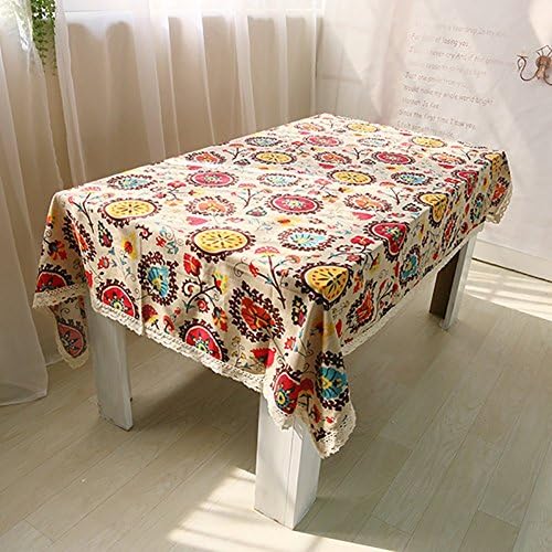 Lemon hour Table Cover, Rectangle Dining Room Modern Tablecloth with Cotton Linen Lace, Sun Flower Boho Style Dust-proof Table Cloth for Kitchen Living Party Decorative, 140 x 140 Cm/55 x 55 Inch