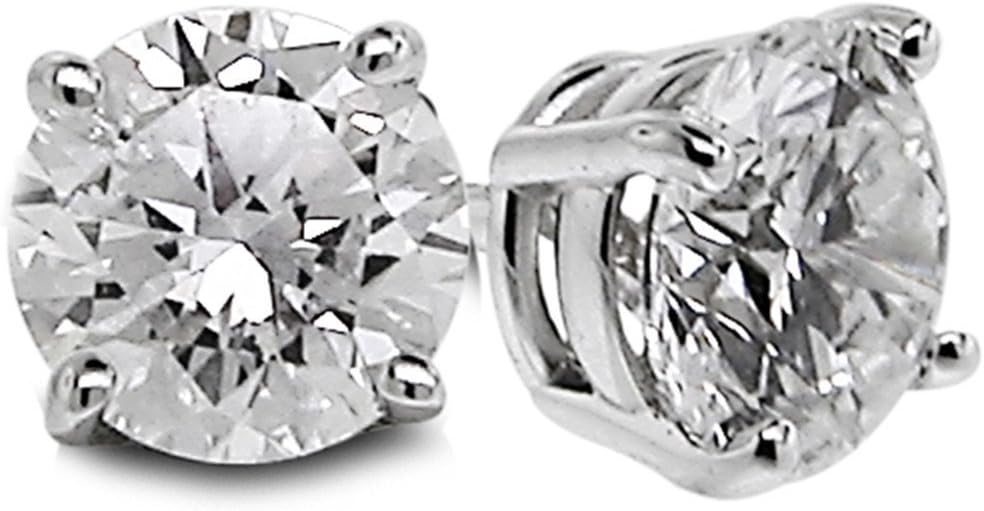 Tammana Diamond 5mm VG Moissanite 1.0 cttw 14k White Gold Threaded Screw Back Round 4 Prong Stud Earrings (1 carat Moissanite, I-J Color, VS1-VS3 Clarity)