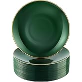 Bestluck 100 PCS Green Gold Plastic Plates, 7 inch Green Disposable Plates for Party, Disposable Dessert Plates for Party, Graduation, Birthday, Wedding