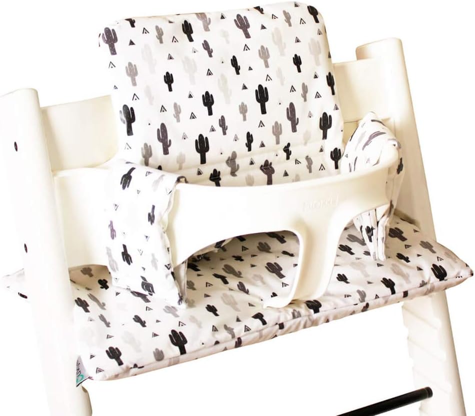 Ukje-Cushion Tailor Made for Stokke Tripp Trapp High Chair-Cushion Set 2 Pieces- Cushion in Cotton Oeko-TEX® Standard 100- Coated Plastifierd Cushion Easy to Clean with Wipes-Cactus
