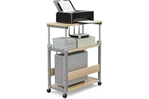 HMFOR Adjustable 3-Tier Computer Tower Stand with Rolling Wheels, Oak