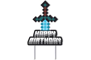 THINK GREEN FUN Mining Craft Pixel Gamer Gaming Birthday Cake Topper Video Game Mine Party