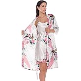 Women's Satin Nightgown with Robes Set 2 Piece Sleepwear Sexy Slip Gown Pajamas Set Silky Cami Nightwear