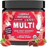 Llama Naturals Kids Multivitamin Gummies | Real Fruit, No Added Sugar Cane | Organic Vegan Toddler Whole Food Vitamins | Vitamin D, C & Beta Carotene Gummy Supplement | Strawberry 90 Ct (1-2 Months)