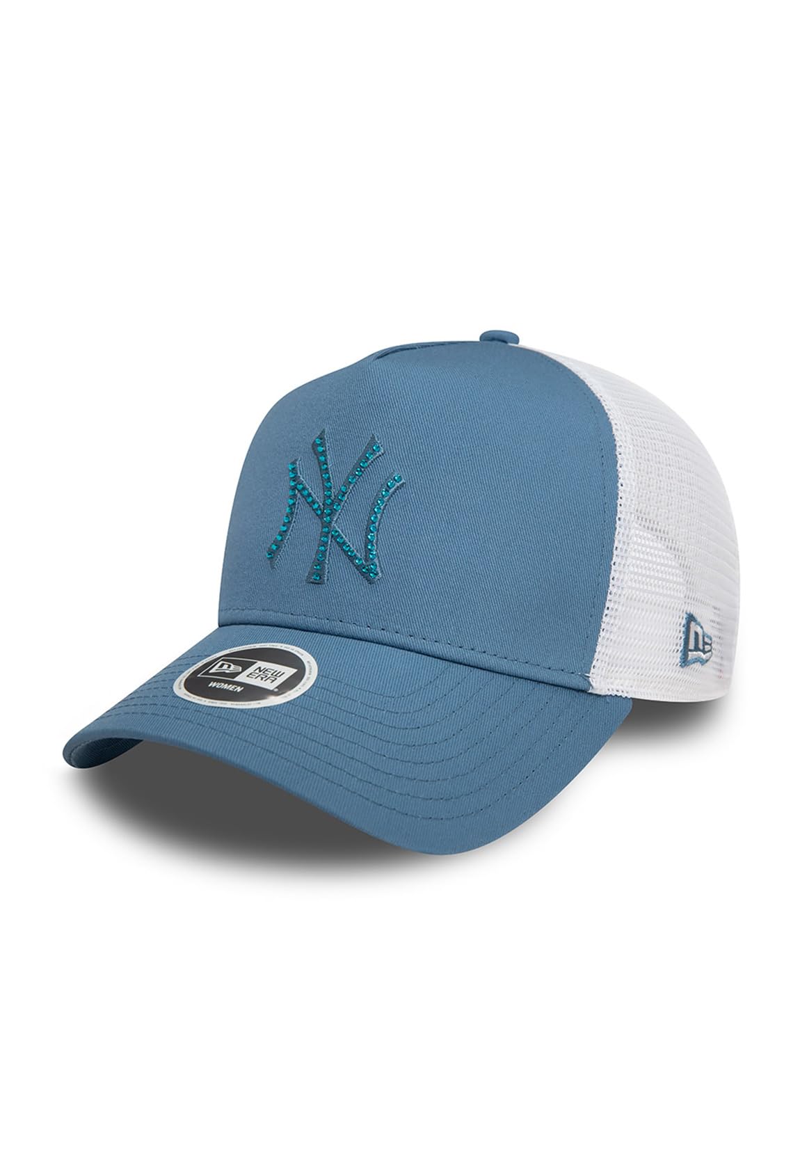 New Era Womens Trucker Cap - Rhinestone NY Yankees Faded Sky Blue
