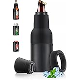 Stepstall Beer Gifts for Men, Beer Bottle and Can Cooler with Beer Opener, 12 oz. Slim Can Beer Bottle Insulators Holder, Vacuum Insulated Double Walled Stainless Steel(Matte Black)