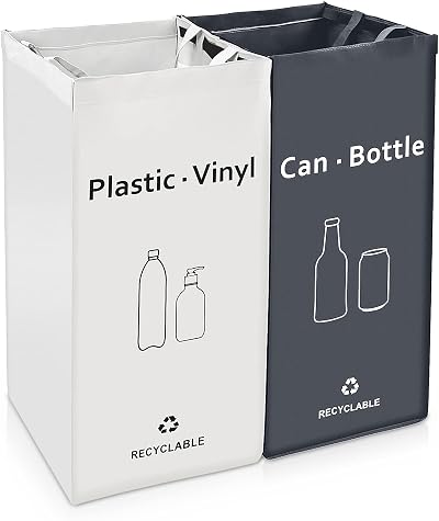 BOMEI PACK 2 Packs Recycling Bins 28 Gal White Gray Double Compartment
