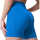 Aoxjox Biker Workout Shorts for Women with Pocket Legend Tummy Control High Waisted Athletic Gym Running Yoga Short 5"