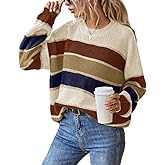 Kinghua Striped Knit Sweater for Women Fall Winter Casual Trendy Crewneck Pullover Color Block Sweaters Y2k Tops