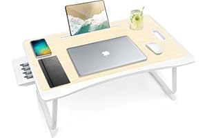 Amaredom Laptop Bed Desk Tray Bed Table, Foldable Portable Lap Desk Notebook Stand Reading Holder with Storage Drawer and Cup