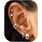 Dochais Flat Back Earrings for Women Men Dainty 14k Gold Plated Chunky Hoop Earings Sets Trendy Small CZ Surgical Steel Cartilage Earring Stacks