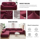 Teynewer 1-Piece Fit Stretch Sofa Cover 4 Seater Wine Red Elastic view 3