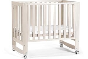 MAMAZING EvoNest Baby Crib, 6 in 1 Convertible Mini Crib with Wheels, 100% New Zealand Wood Growing Bed, 4 Adjustable Mattress Height, GREENGUARD Gold Certified, Washed Natural