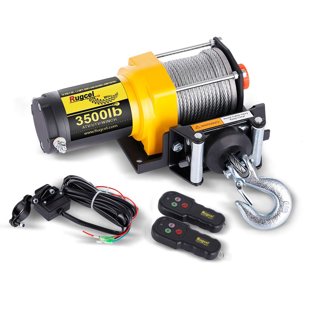 RUGCEL WINCH Waterproof IP68 Electric Winch with Hawse Fairlead,Steel Wire Rope, 2 Wired Handle and 2 Wireless Remote (3500 lb.Load Capacity)