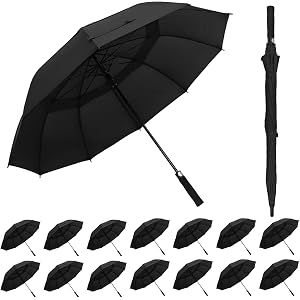 ZHTLTHZ Large Golf Umbrella, 62 Inch Automatic Wedding Umbrella, Black | Large Black Wedding Umbrella, Automatic Open Golf Um