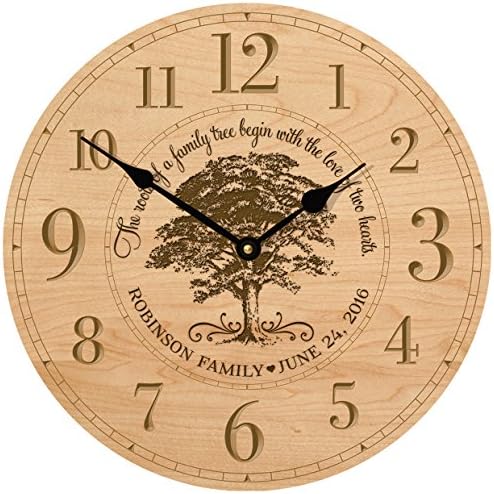 Personalized Wedding Gifts for him her parents Modern Decorative desk wall Clocks Housewarming ideas Custom engraved Our Family Like Branches on a tree 12"x12" (Maple)