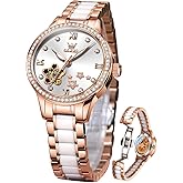 OLEVS Womens Watches Automatic Luxury Dress Ladies Watch Ceramic Strap Rose Gold Self Winding Female Wrist Watch