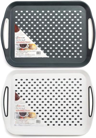 DIVCHI Set of 2 Rectangular Non-Slip Serving Trays with Handles