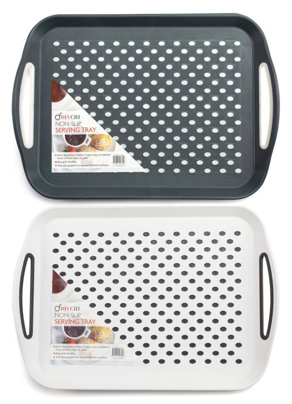 DIVCHI 2-Pack Serving Tray Set – Non-Slip Lap Boards with Grip Handles, Ideal for Food Prep, Tea, Breakfast in Bed – Plastic Tray for Stable Dining Dishwasher Safe (Black,gray,white)