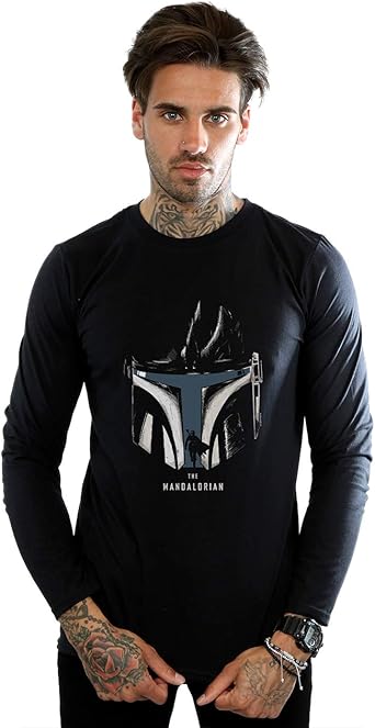 Star Wars Men's The Mandalorian Helmet Silhouette Long ...