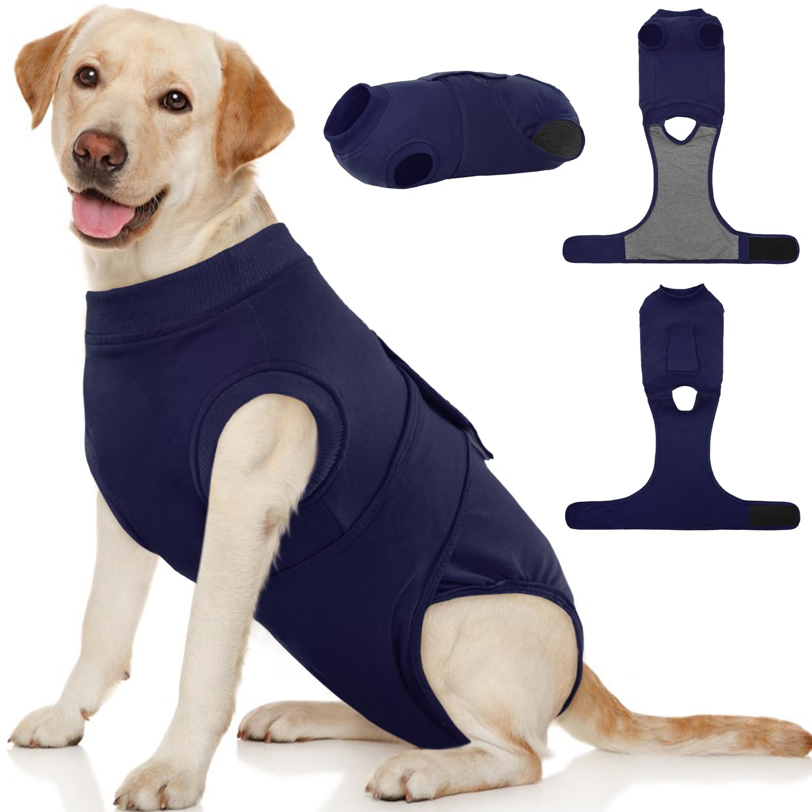Kuoser XXL Dog Surgery Recovery Suit - Adjustable Post Surgery Body Suit for Female & Male Dogs, Blue