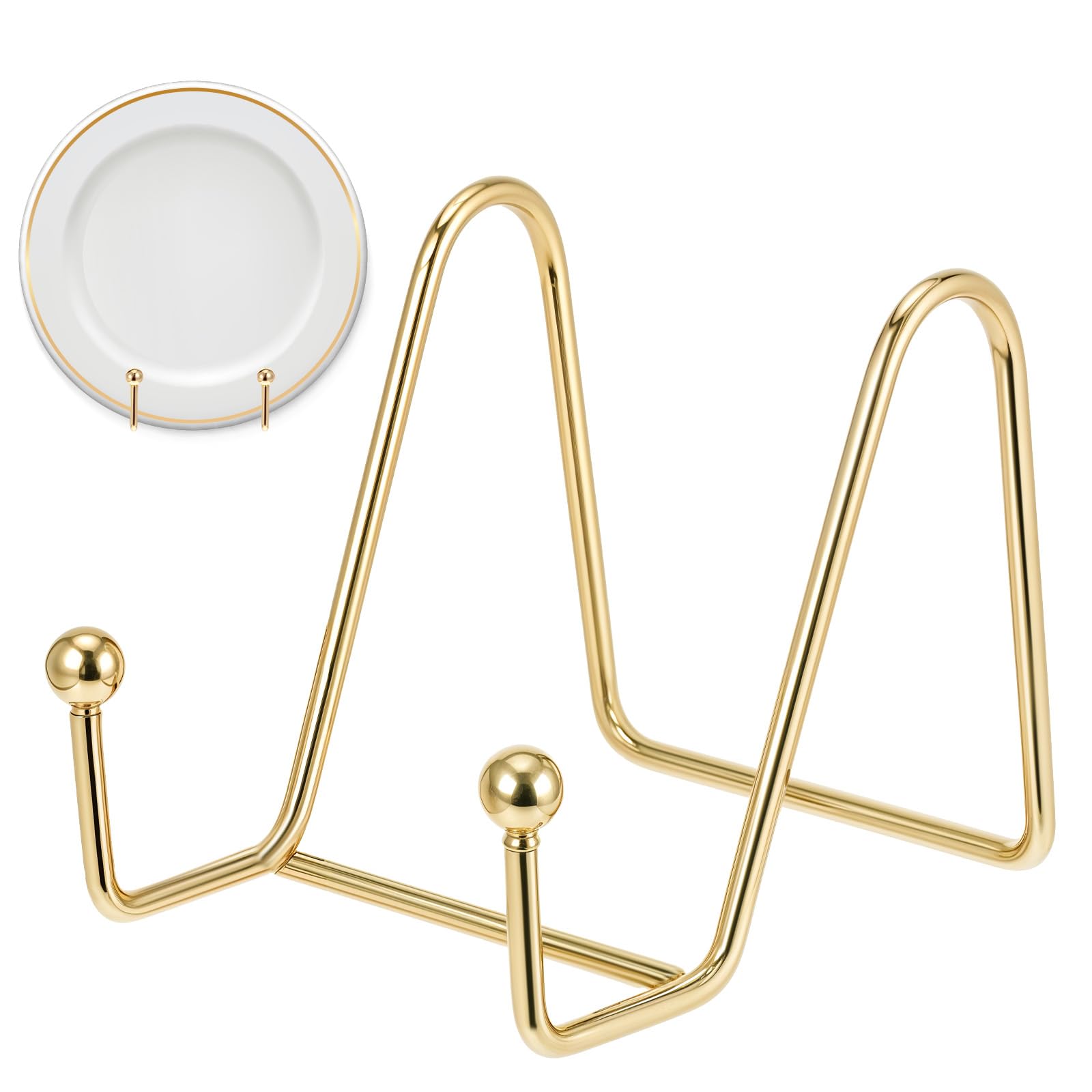 Photo 1 of QFGasre 1 Pcs 3.5 Inch Plate Holder Easel Display Stand Table Top Display Metal Frame Holders Decorative Plate for Book Picture Photo and Platter (Gold)