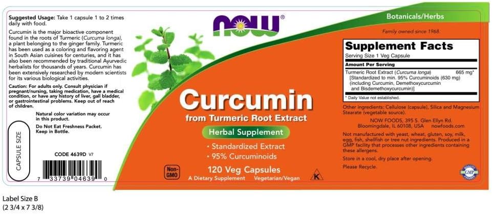 NOW Supplements, Curcumin, derived from Turmeric Root Extract, 120 Veg Capsules: Health & Personal Care