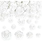 PH PandaHall 80pcs 4 Sizes Resin Rose Cabochons, White Rose Cabochons No Hole Flower Flatback Cabochon Opaque Floral Cabochons for Jewelry Making Scrapbooking Hair Clip Crafts, 22/18/14.5/9.5mm