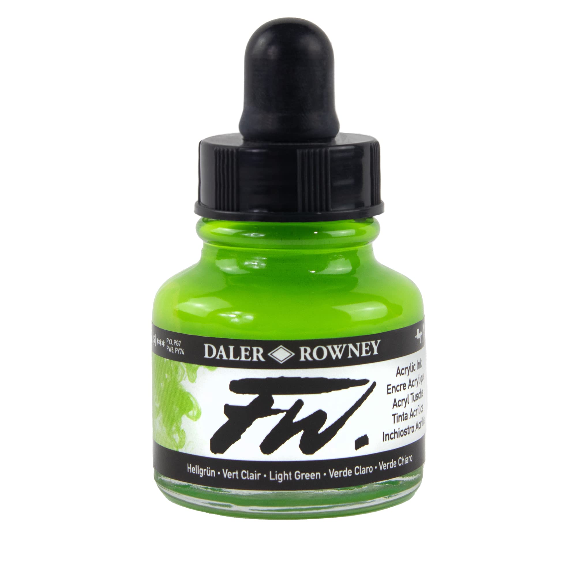 Daler-Rowney FW Acrylic Ink, Glass Bottle with Dropper, 1oz - 29.5 ml, Light Green