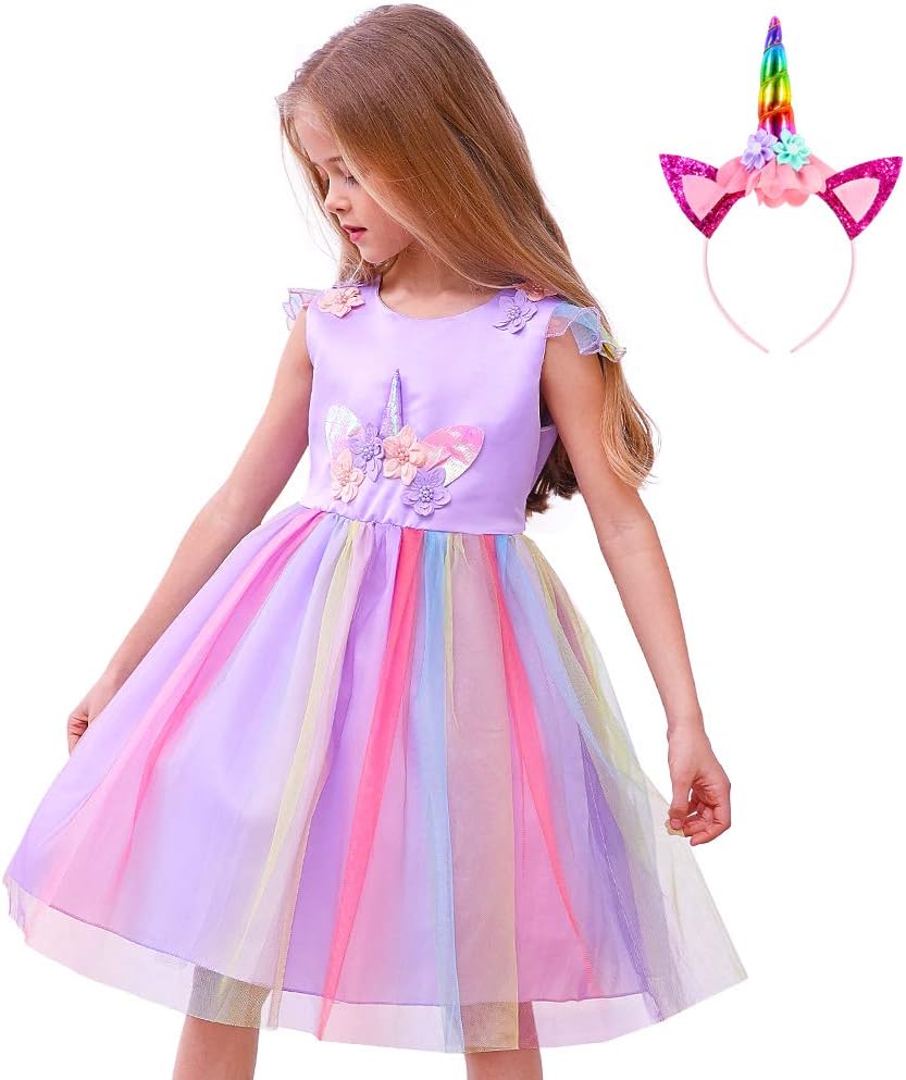 Unicorn Tutu Dress with Headband, Girls Birthday Dress Unicorn Costume Outfit Halloween Party Gowns Princess Dress