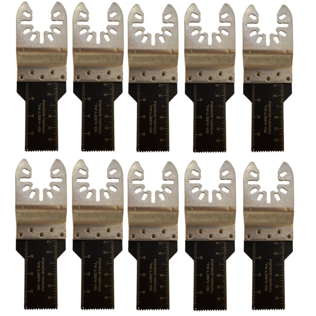 Pack of 10 x 20mm Wide Bi-Metal Multitool Blades for Wood, Nails, Non-Ferrous Metals. Compatible with Dremel Fein Multimaster Makita Stanley Worx Dewalt Multi Tool Etc Oscillating Multi Tool Blade