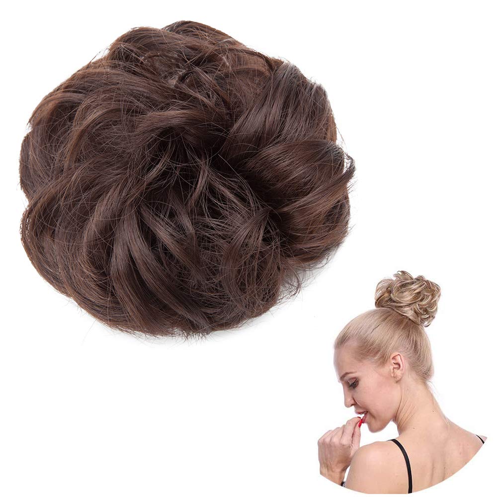 Messy Updo Hairpiece Scrunchy Scrunchie Bun Extension [Chestnut Brown] Curly Ribbon Ponytail Extension Donut Chignons