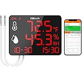 Elitech Bluetooth Hygrometer Thermometer Reusable Temperature Recorder Data Logger with Large Screen Data Storage Export, DR-230-THDE with Dual External Temperature and Humidity Sensor