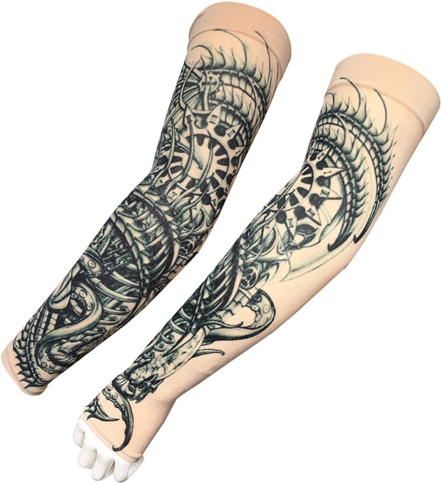 Simpleword Cooling Arm Sleeves Fake Temporary Tattoo Arm Sunscreen Sleeve Design For Cycling Driving Running Basketball Football Amazon Co Uk Beauty