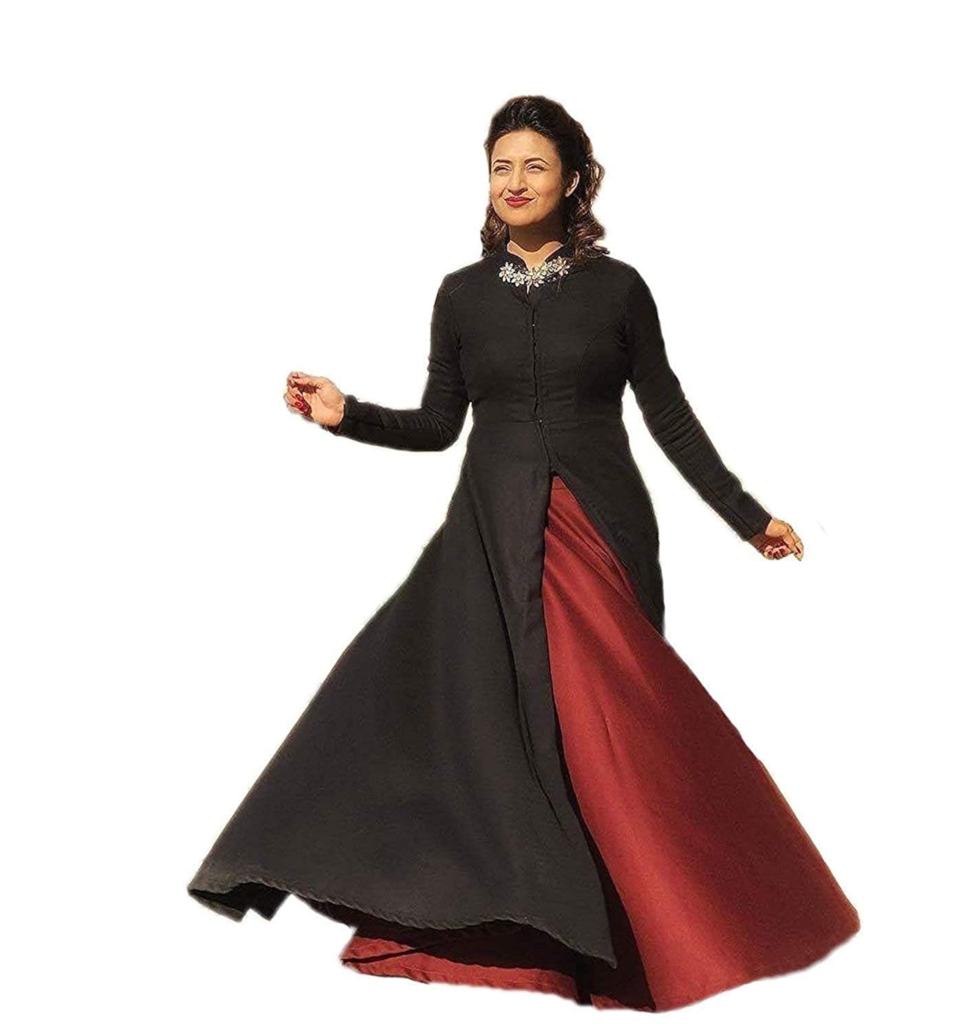 nirali fashion women's silk semi-stitched indo-western gown (multicolour, free size)