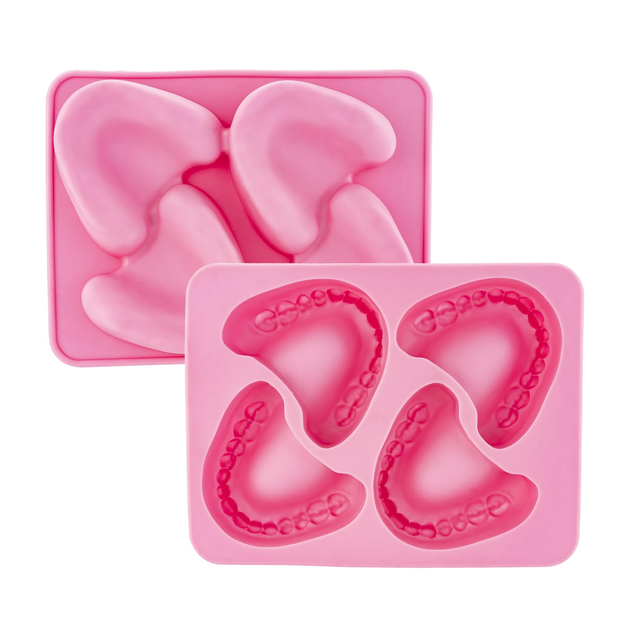 Fairly Odd Novelties Smile Teeth Denture Shape 4 Ice Cube Tray Mold Rubber Novelty Gag Gift, Pink