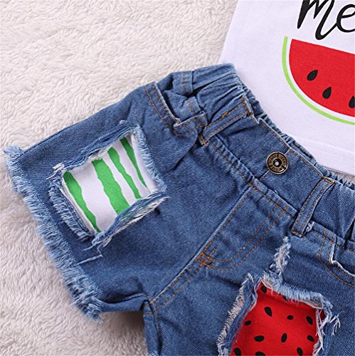 Toddler Boys Girls One in A Melon Print Vest Tops+Ripped Hole Denim Pant Outfits Size 18-24 Months/Tag100 (White)