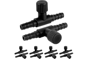 Psyqtsuary Aquarium Air Valve, 10 Pcs Aquarium Air Pump Control Valves T Shaped Single Way Plastic Air Flow Control Regulator Aquarium Air Pump Accessories for Fish Tank 3/16" ID Tubing (Black)