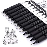 TWOHANDS Art Fineliner Ink Pens,Technical Drawing Pen, Set of 12, Black | Pigment Marker Pen, Fine Point, Waterproof for Art 