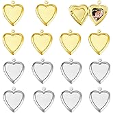 UNICRAFTALE 16pcs 2 Colors 18K Gold Plated Heart Photo Frame Pendant Charms Memory Locket Picture Frame Bouquet Charms for Photo or Decoration Necklace Jewelry Making