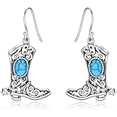 Sterling Silver Cowgirl Boot Earrings: Western Country Style Jewelry Turquoise Dangle Earring Gifts for Women Cowgirls