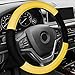 FH Group Universal Fit Modernistic and Seat Belt Pads Combo Set Steering Wheel Cover Fits Most Cars, SUVs Yellow