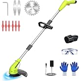 GardenJoy Weed Wacker Battery Operated: 12V Cordless Grass Trimmer with 2.0Ah Battery, Fast Charger and 3 Types Cutting Blade, Portable Electric Lawn Trimmer for Garden Yard Weeding Work