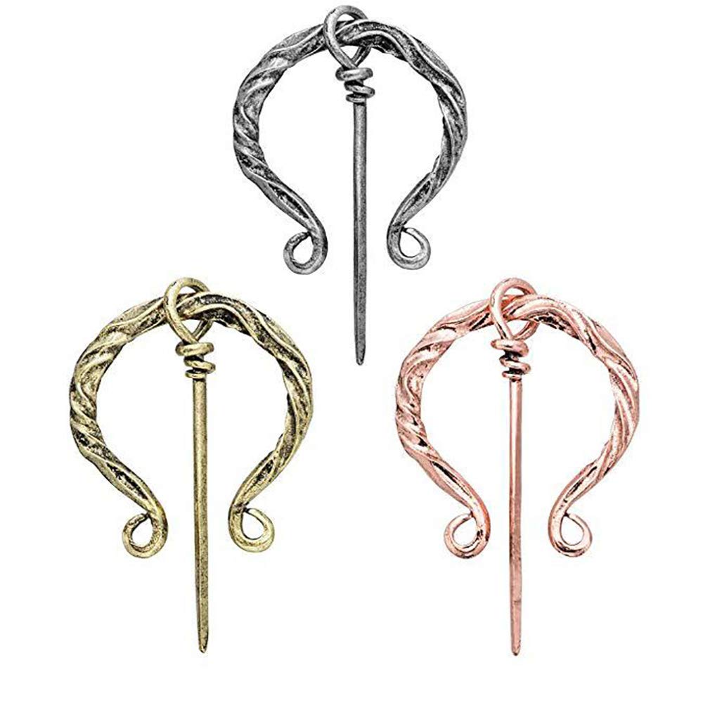 POFET 3pcs Viking Penannular Cloak Pin Celtic Brooch Medieval Jewellery Scarf Pin Badge, Norse Amulet Jewelry