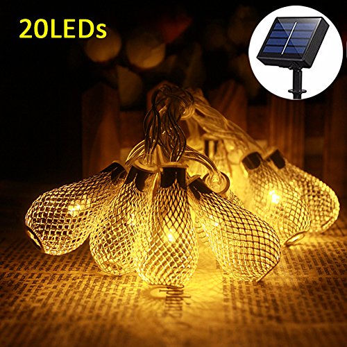 Adecorty Solar String Lights Outdoor, Rain Drop Lights Fairy String Lights 16ft 20 LED Solar Globe String Lights Mesh Ball String Lights for Outdoor Decor Garden Patio Yard Tree Home Wedding Party