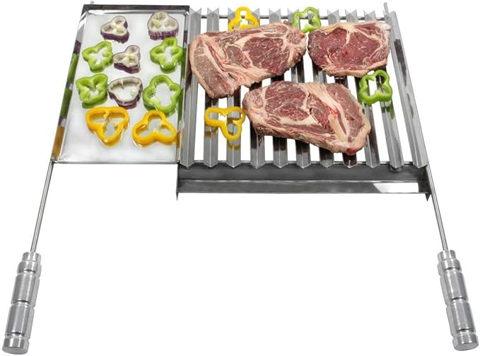 Grelha Inox Para Churrasco Com Coletor de Gordura E Chapa Auxiliar 