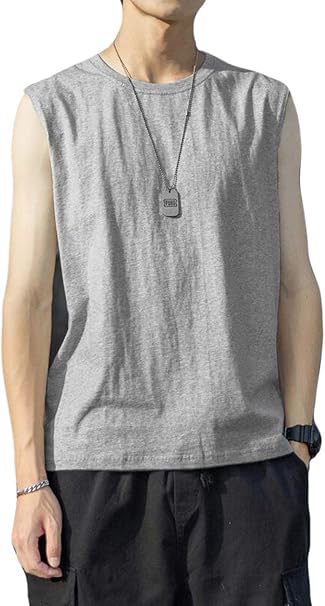 Amazon Piite メンズ ノースリーブ ｔシャツ 夏 ベスト ゆったり スポーツウェア おしゃれ 無地 シンプル トップス ｔシャツ カジュアル コットン ベスト ラウンド 原宿系 かっこいい タンクトップ 通販