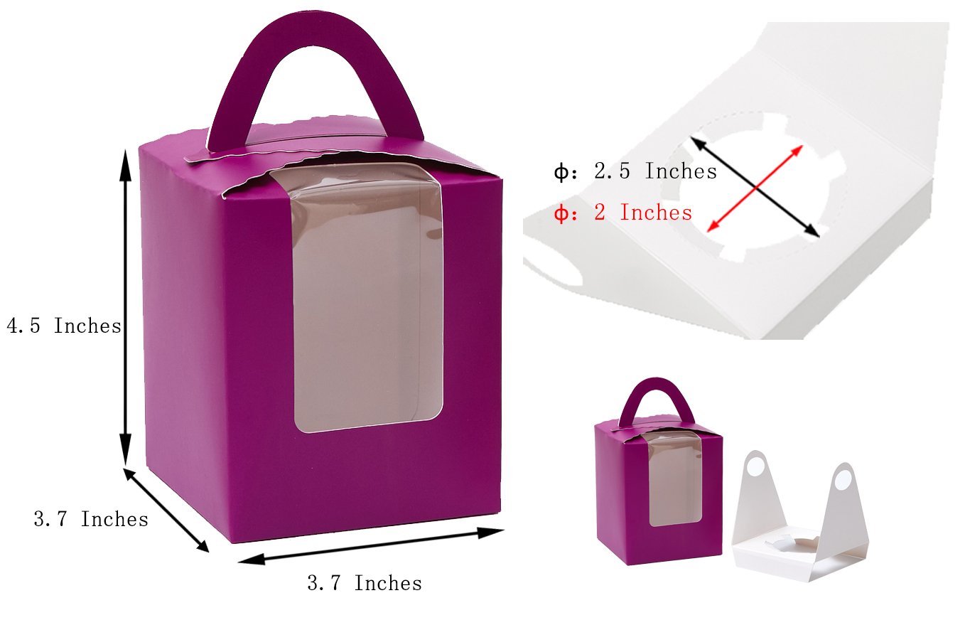 YoTruth Pink Single Tall Cupcake Boxes with Window 12 Pcs